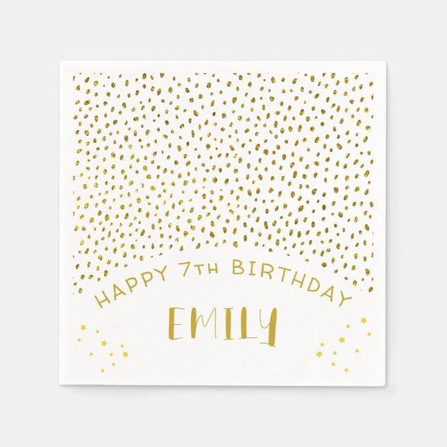 Gold Stars Faux Glitter Birthday Kids Girl  Napkin (Front)