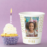 Gold Stars Faux Glitter Birthday Kids Girl Photo Paper Cups<br><div class="desc">Gold Stars Faux Glitter Birthday Kids Girl Photo Paper Cups. The plates have golden stars and faux glitter dots. Cute birthday party photo cups for your friends and family. Upload your photo and personalise the cups with your name and text.</div>