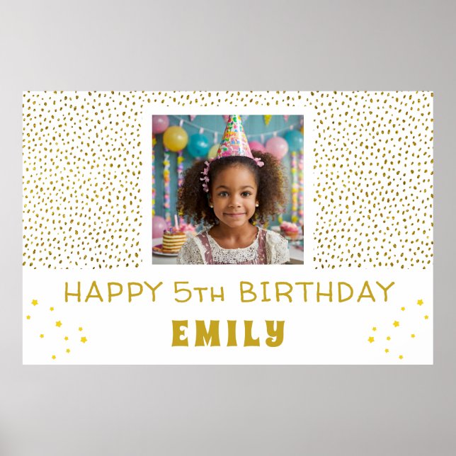 Gold Stars Faux Glitter Birthday Party Girl Photo Poster (Front)