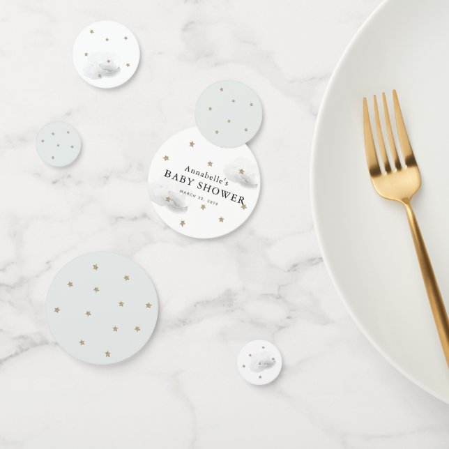 Gold Stars & Fluffy Grey Clouds Baby Shower Confetti (Group)
