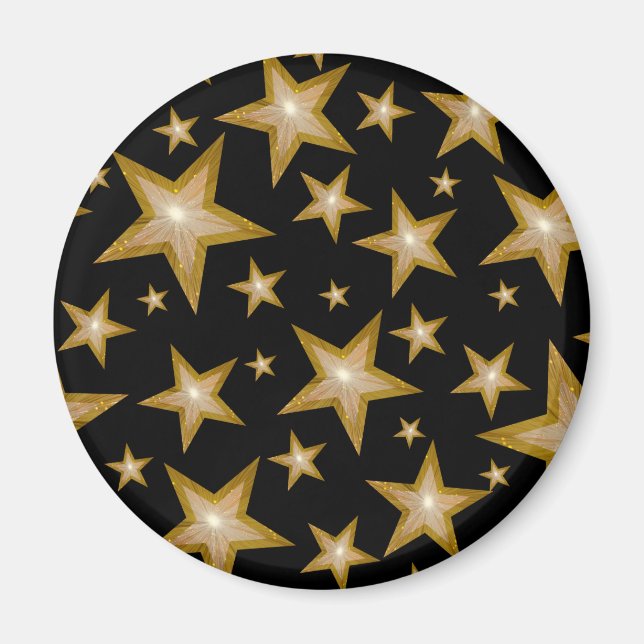 Gold Stars fridge magnet round black (Front)