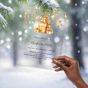 Gold stars gifts frosted Christmas Party Acrylic Invitations