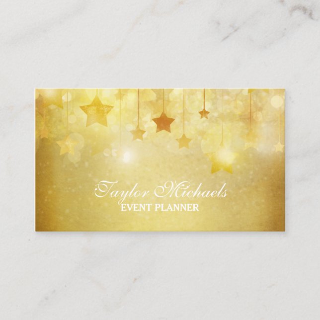 Gold Stars Glitter Event Planner Business Card (Front)