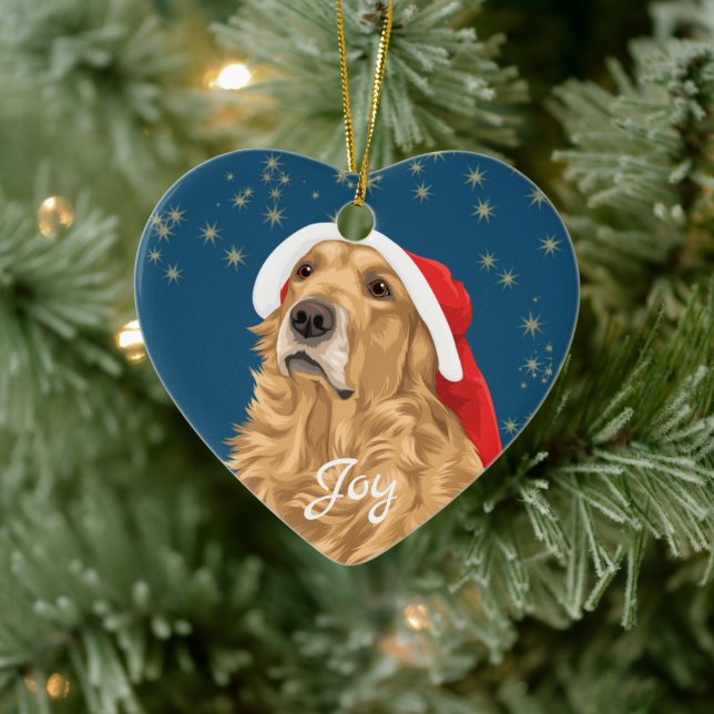 Gold Stars Golden Retriever Christmas Ceramic Tree Decoration (Tree)