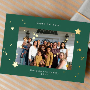 Gold Stars Green Emerald Photo Happy Christmas