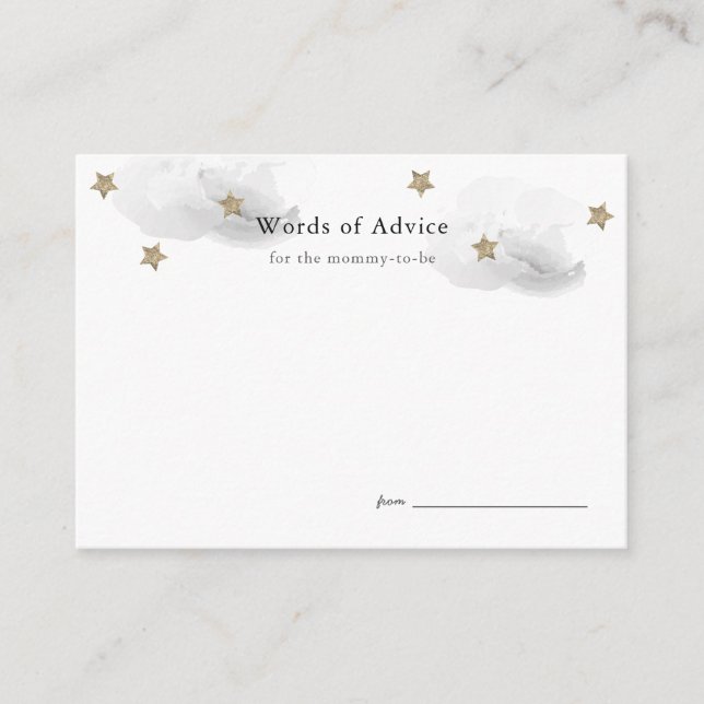 Gold Stars & Grey Clouds Baby Shower Advice Cards (Front)