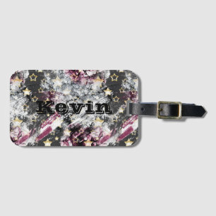 Gold stars grunge abstract stylish urban modern luggage tag