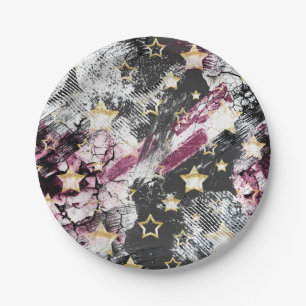 Gold stars grunge abstract stylish urban modern paper plate