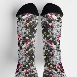 Gold stars grunge abstract stylish urban modern socks