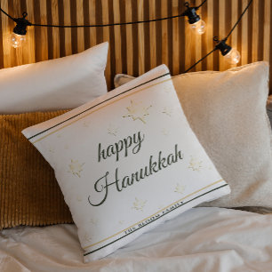 Gold Stars Happy Hanukkah Custom Name Cushion