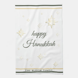 Gold Stars   Happy Hanukkah   Custom Name Tea Towel