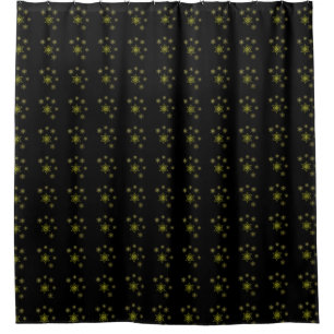 gold stars in black shower curtain