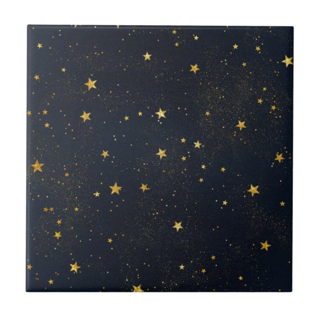 Gold Stars In Night Sky Tile (Front)