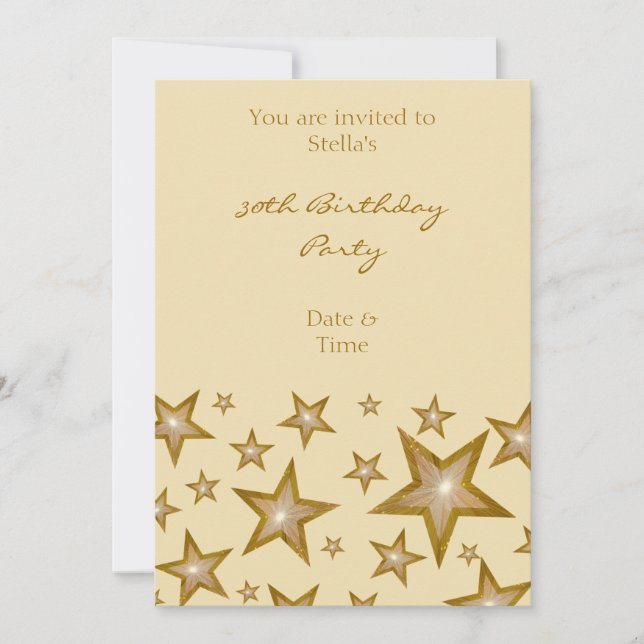 Gold Stars invitation vertical cream (Front)