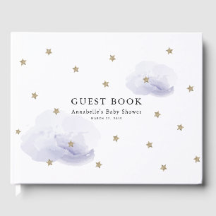Gold Stars & Lavender Clouds Baby Shower Guest Book