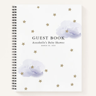 Gold Stars Lavender Clouds Baby Shower Guest Book