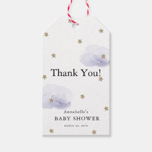 Gold Stars & Lavender Clouds Baby Shower Thank You Gift Tags