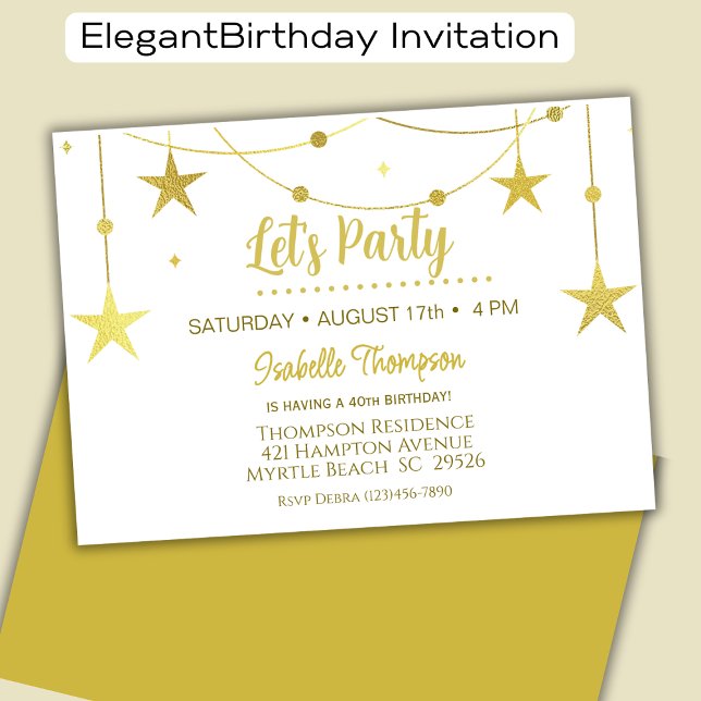 Gold Stars Let's Party Birthday Invitation (Creator Uploaded)