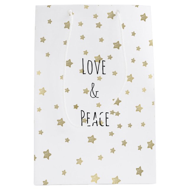 Gold Stars Love and Peace Medium Gift Bag (Front)