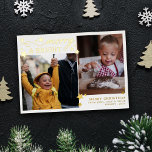 Gold Stars Merry & Bright 2 Photos<br><div class="desc">Merry & Bright Christmas photo card with two photos, golden stars, and gold foil text. White and gold photo Christmas card with merry & bright printed in gold foil along with lots of golden stars in different sizes. Merry and bright photo card personalised with your last name, the year, and...</div>