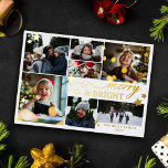Gold Stars Merry & Bright 7 Photos<br><div class="desc">Merry & Bright Christmas photo card with seven photos, golden stars, and gold foil text. White and gold photo Christmas card with merry & bright printed in gold foil along with lots of golden stars in different sizes. Merry and bright photo card personalised with your last name, the year, and...</div>