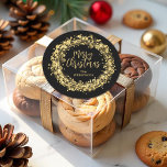 Gold Stars Merry Christmas Classic Round Sticker<br><div class="desc">Twinkling gold stars,  circles and dots surround the words "Merry Christmas" and your names on black round stickers,  perfect for your holiday gift giving and more. MATCHING items in our collection.</div>