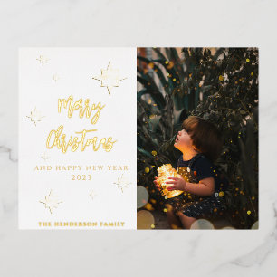 Gold Stars   Merry Christmas & New Year   Custom Foil Holiday Postcard