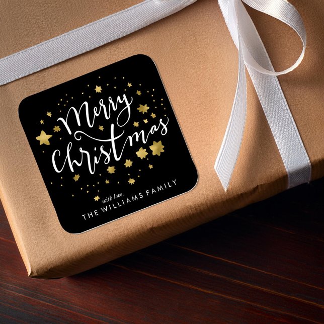 Gold Stars "Merry Christmas" Square Sticker (Creator Uploaded)