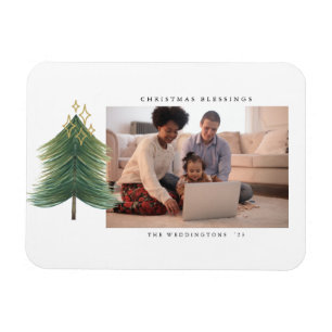 Gold Stars Modern Christmas Tree Holiday Magnet