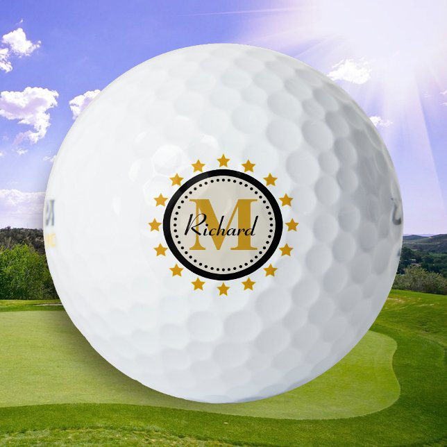 Gold Stars Monogram Golf Balls (Creator Uploaded)