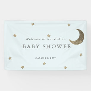 Gold Stars & Moon Blue Baby Shower Banner