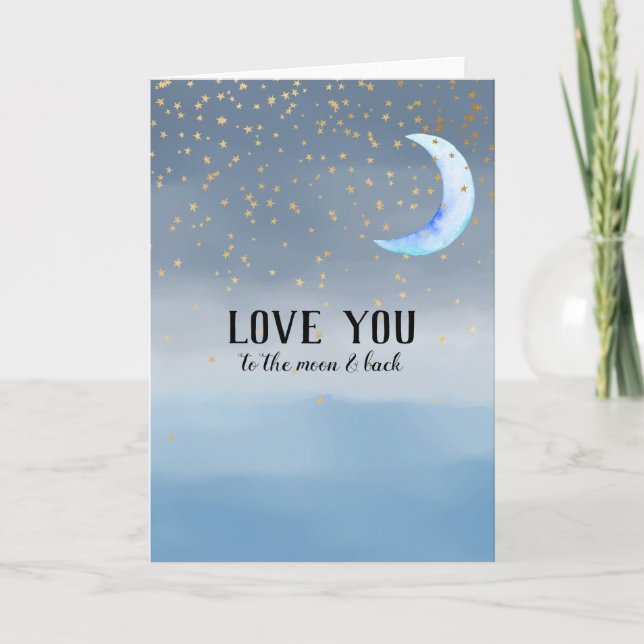 Gold Stars Moon Blue Ombre Card (Front)