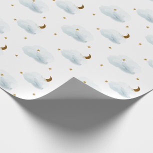 Gold Stars, Moon, & Fluffy Clouds Wrapping Paper