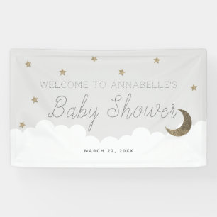 Gold Stars & Moon Grey Baby Shower Banner
