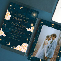 Gold Stars Moon Indigo Celestial Photo Wedding