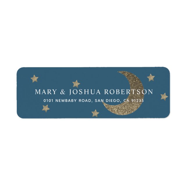 Gold Stars & Moon Navy Blue Address Label (Front)