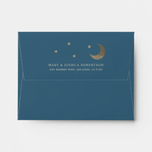 Gold Stars & Moon Navy Blue Baby Shower Envelope