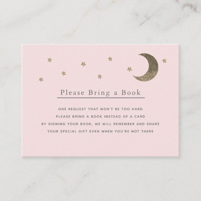 Gold Stars & Moon Pink Please Bring a Book Card (Front)