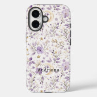 Gold Stars Moon Purple Flowers