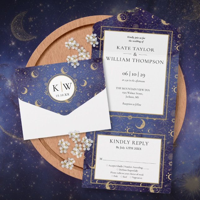 Gold Stars Moon Stars Celestial Spiritual Wedding All In One Invitation (Gold Stars Moon Stars Celestial Spiritual Wedding All In One Invitation)