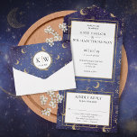 Gold Stars Moon Stars Celestial Spiritual Wedding All In One Invitation<br><div class="desc">All in one wedding invitation featuring gold stars,  moons and suns and elegant typography. The invitation includes a perforated RSVP card that can be individually addressed or left blank for you to handwrite your guest's address details. Designed by Thisisnotme©</div>