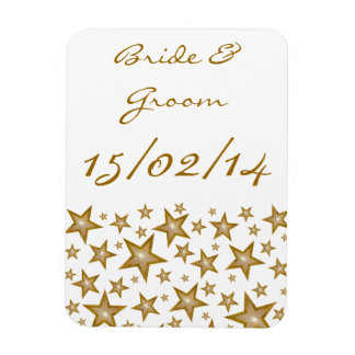"Gold" Stars 'Names Date' flexible magnet white