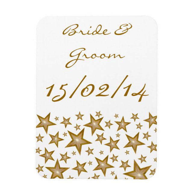 "Gold" Stars 'Names Date' flexible magnet white (Vertical)