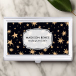 Gold Stars Navy Blue Space Sky Trendy Personalised Business Card Holder<br><div class="desc">Beautiful gold stars on a dark navy blue background space galaxy astronomy pattern design. Personalise this custom design with your own name or text. Gold Stars Navy Blue Space Sky Trendy Personalised Business Card Case perfect for makeup artist,  cosmetologist,  or salon.</div>
