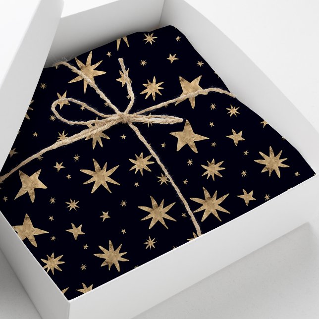 Gold Stars Navy Sky Trendy Starry Pattern Tissue Paper (Creator Uploaded)