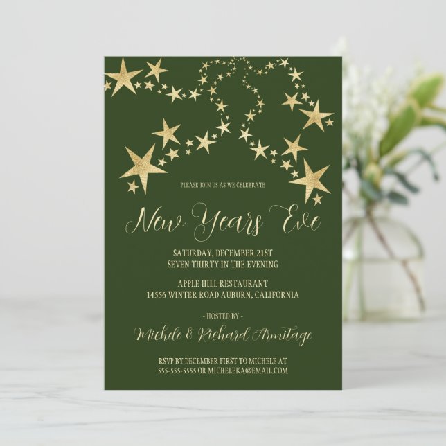Gold Stars New Years Invitation (Standing Front)
