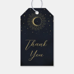 Gold Stars Night Celestial Sunburst Moon Wedding Gift Tags