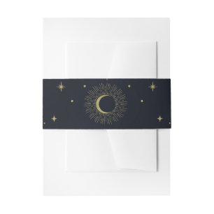 Gold Stars Night Celestial Sunburst Moon Wedding Invitation Belly Band