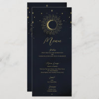Gold Stars Night Sunburst Moon Wedding Menu
