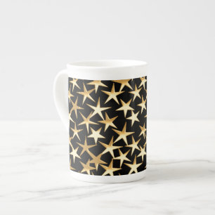 Gold stars on a black background bone china mug